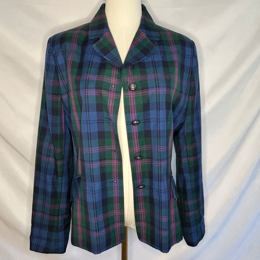 Vintage Tommy Hilfiger Plaid Blazer Blue Green Pink Tartan Women's Blazer Sz 10